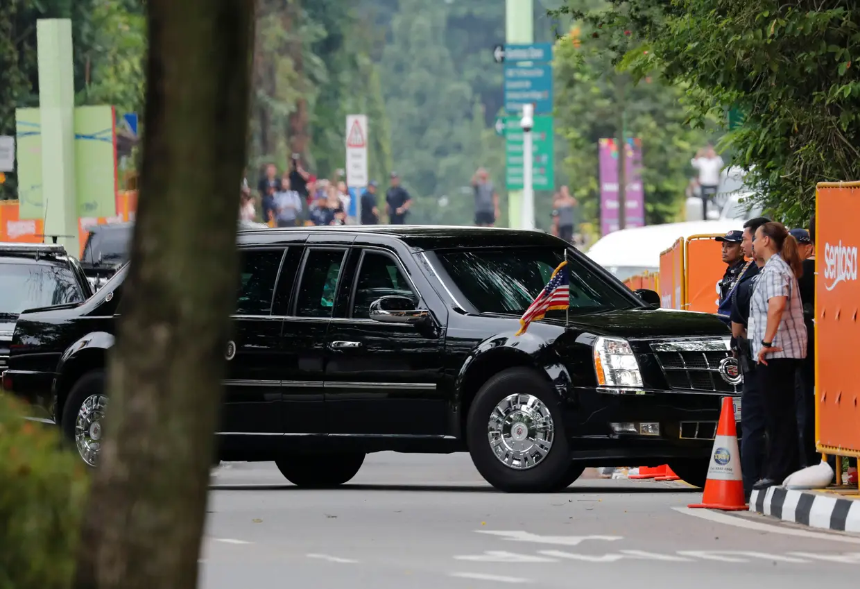 A comitiva de Trump foi a primeira a chegar ao hotel em Sentosa onde decorreu a cimeira.