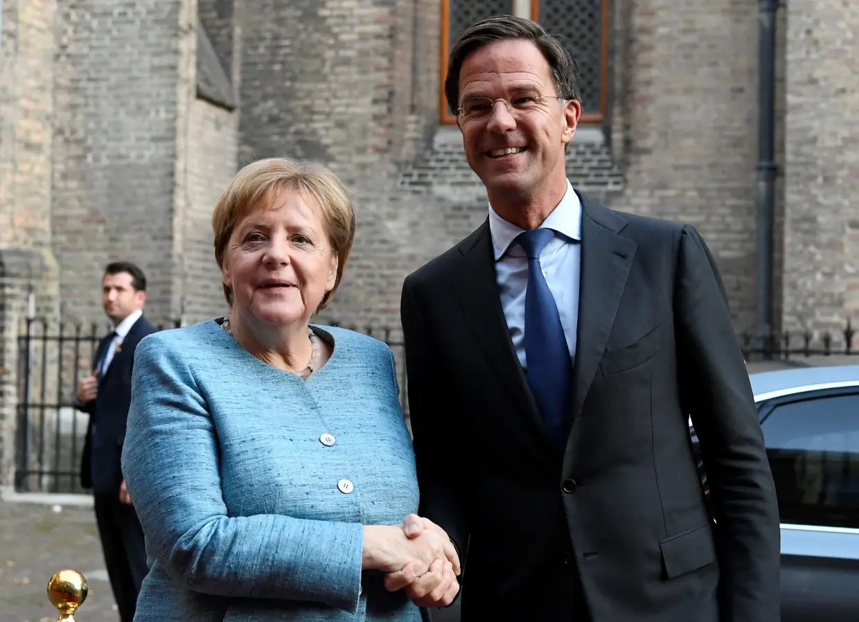 Angela Merkel e o primeiro-ministro dos Países Baixos, Mark Rutte, 2018