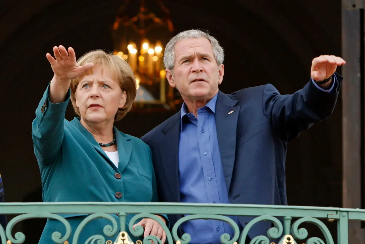 Angela Merkel e o Presidente dos EUA, George W. Bush, 2008