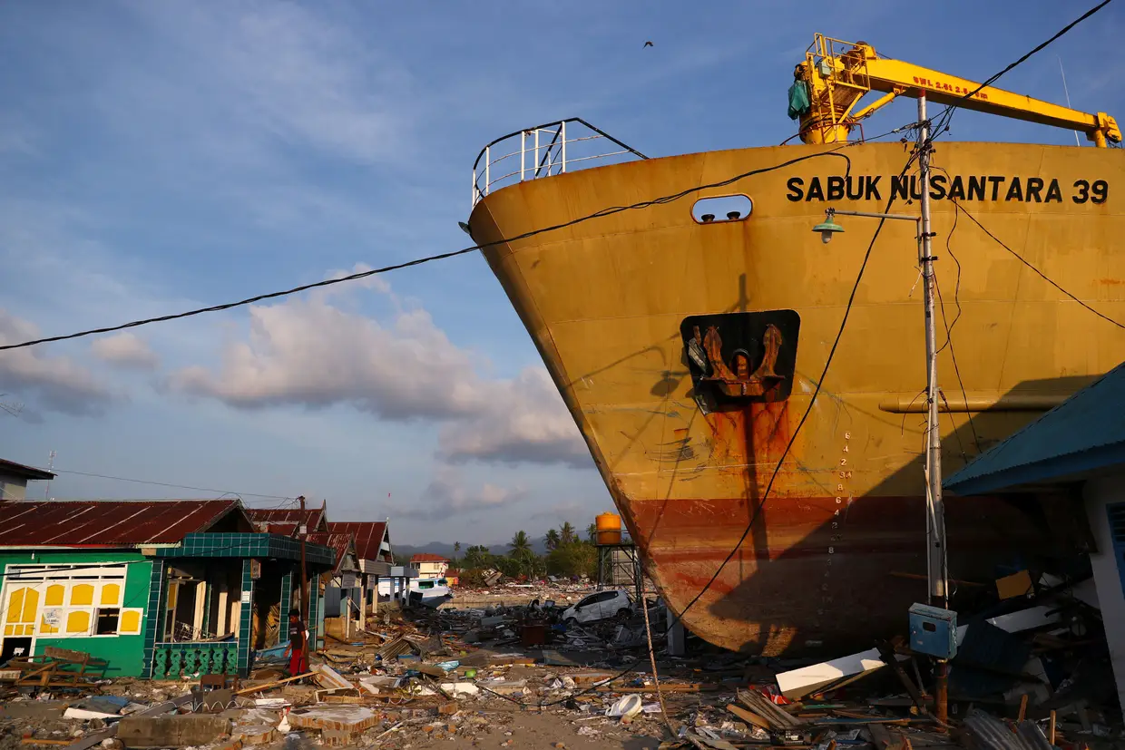 A destruição causada pelo sismo seguido de tsunami em Wani, Donggala, centro de Sulawesi, Indonésia.