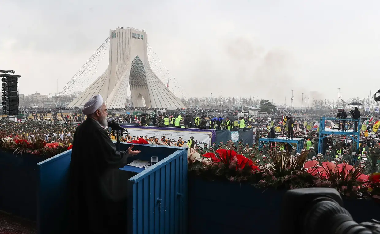 As celebrações do 40.º aniversário da revolução islâmica iraniana, Teerão, Irão.