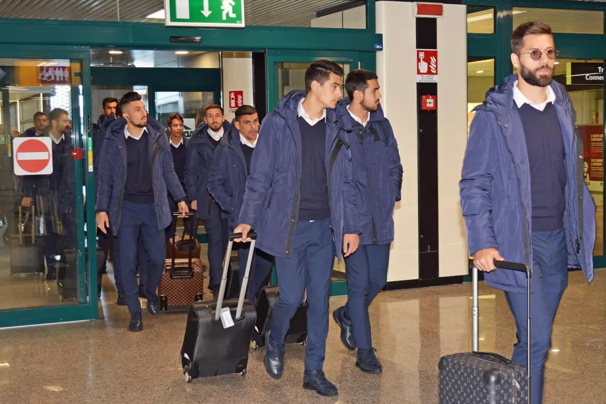 Os jogadores do FC Porto na chegada a Roma, onde vão defrontar a AS Roma nos 16-avos-de-final da Liga dos Campeões.