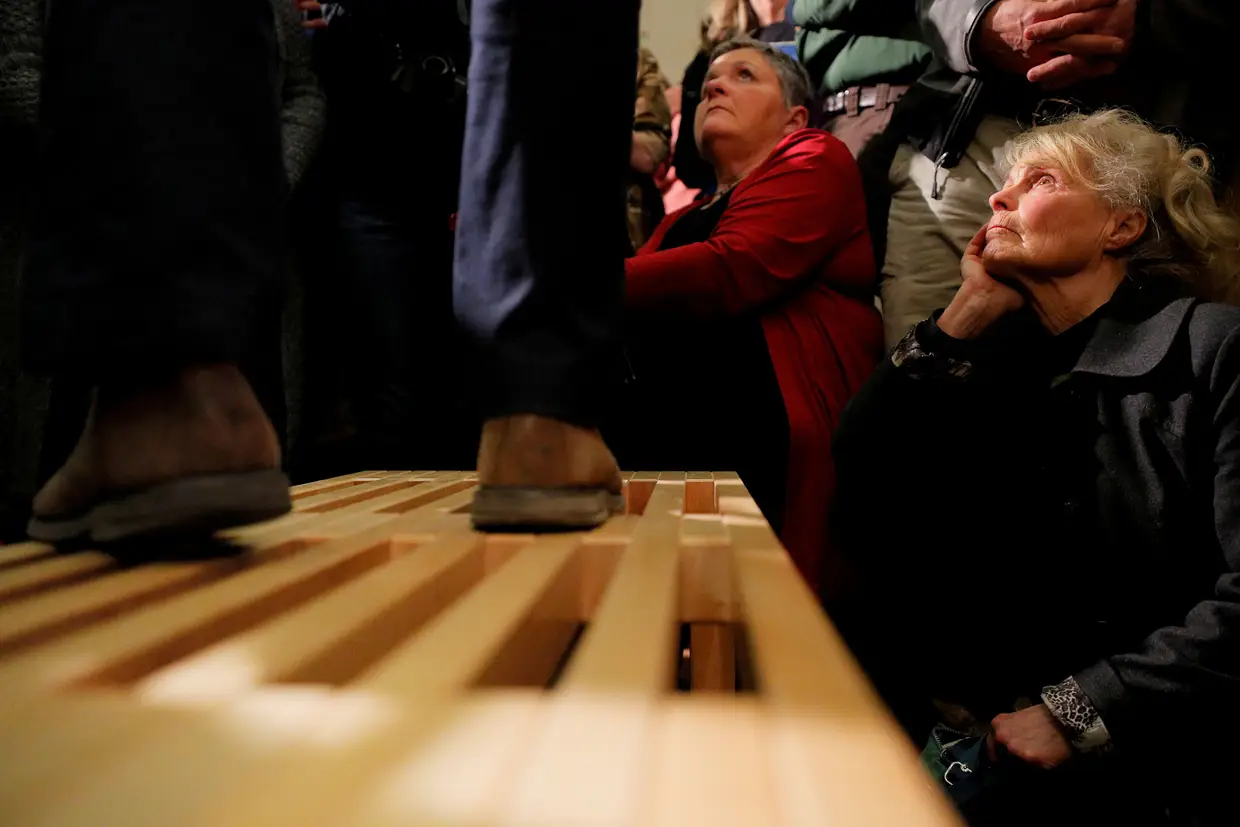Membros da audiência ouvem o candidato presidencial democrata norte-americano Beto O'Rourke, durante a campanha no Keene State College, em New Hampshire, nos Estados Unidos.