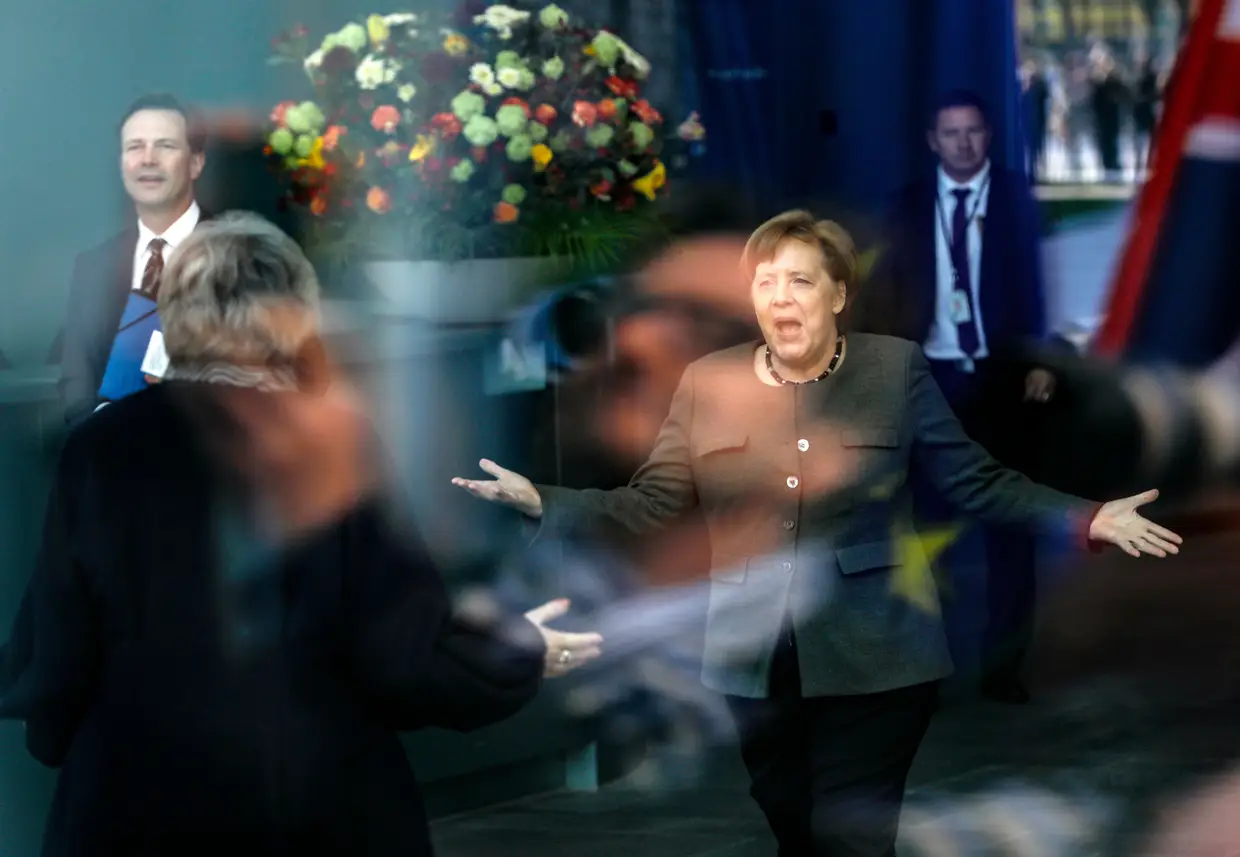 A chanceler alemã Angela Merkel recebe a primeira-ministra britânica Theresa May, em Berlim, na Alemanha.