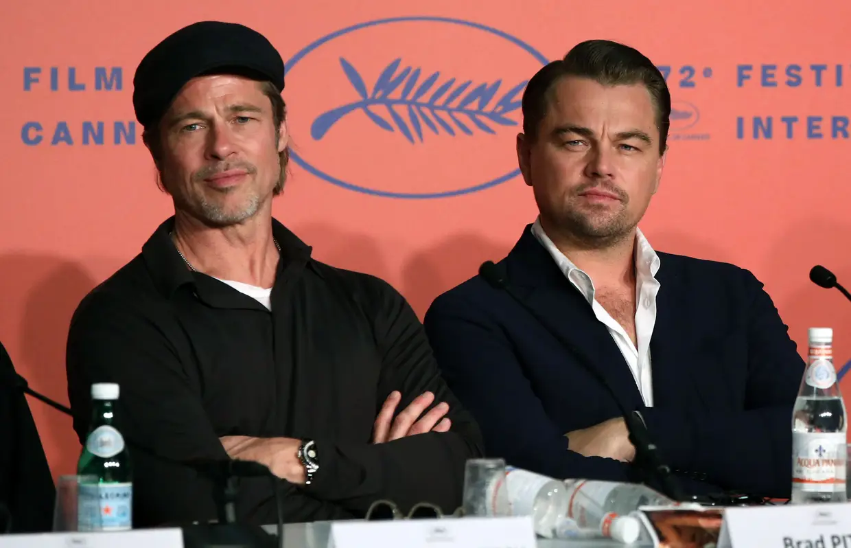 Leonardo DiCaprio e Brad Pitt na conferência de imprensa do filme "Once Upon A Time... In Hollywood" no Festival de Cannes, França.