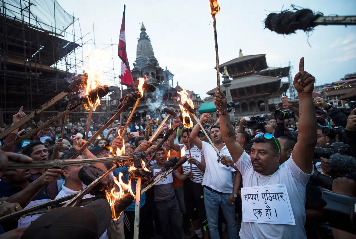 Indígenas nepaleses num protesto, Patan, Nepal.