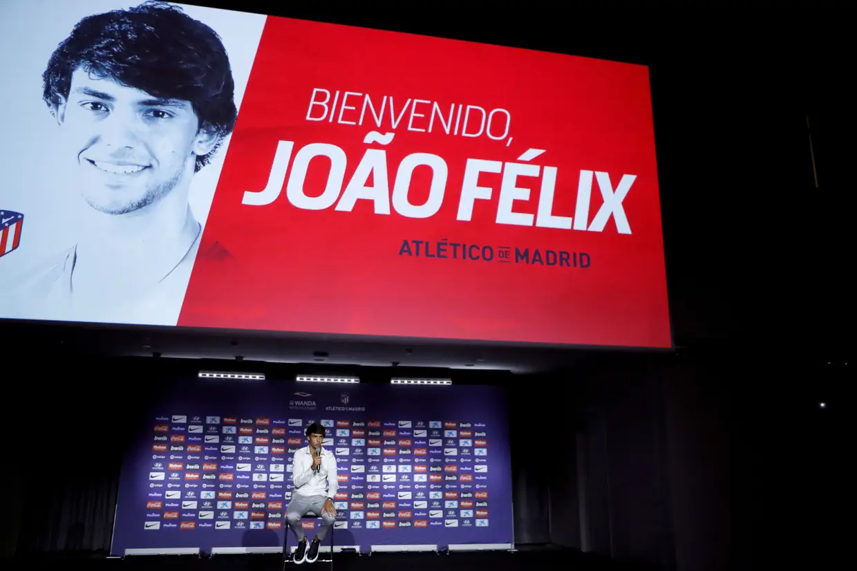 Apresentação de João Félix como novo jogador do Atlético de Madrid no Estádio Wanda Metropolitano, Madrid.