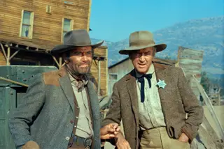 Henry Fonda e Jimmy Stewart numa pausa nas filmagens de "Firecreek", 1967