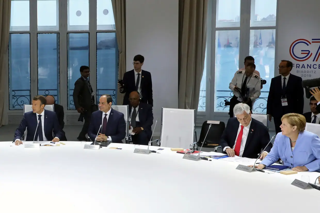 A cadeira vazia do Presidente Donald Trump durante uma sessão de trabalho focada nas alterações climáticas, na cimeira dos G7, em Biarritz, França.