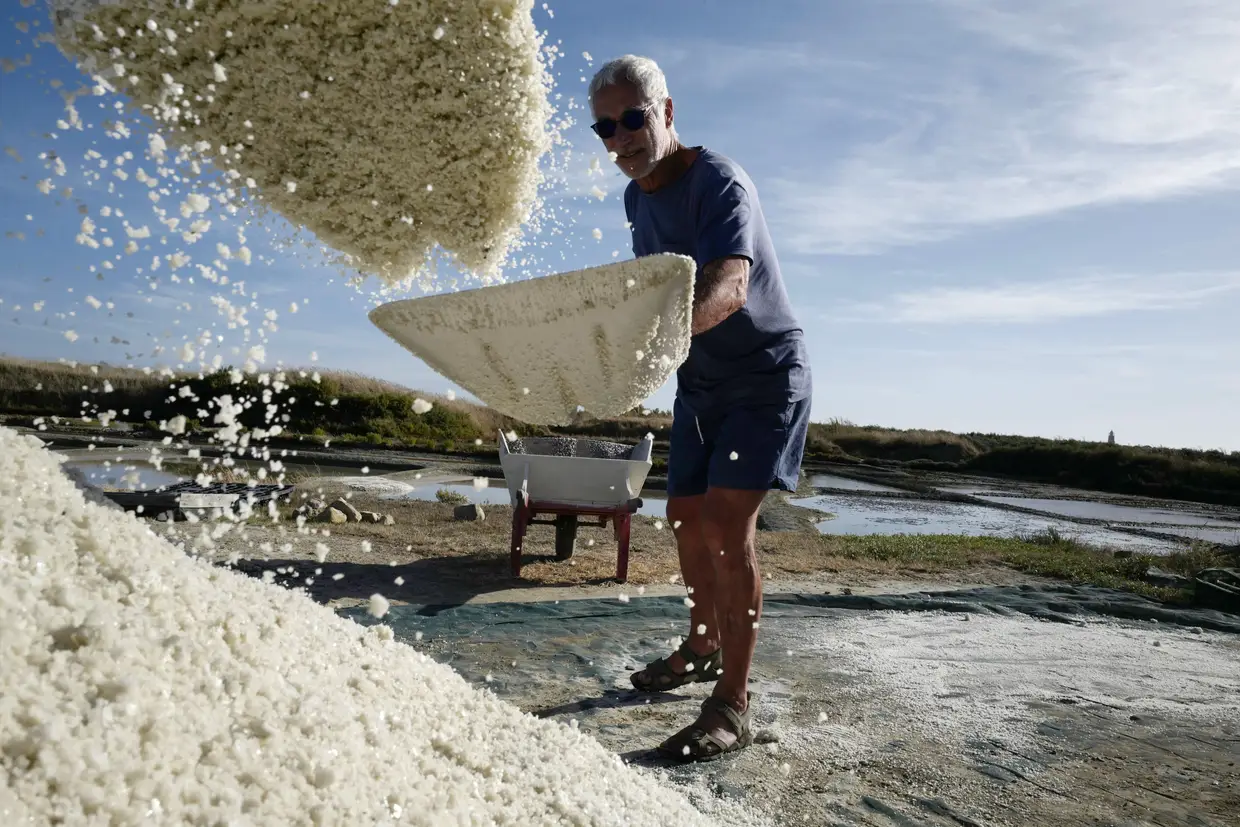 Colheita de sal em Guerande, França