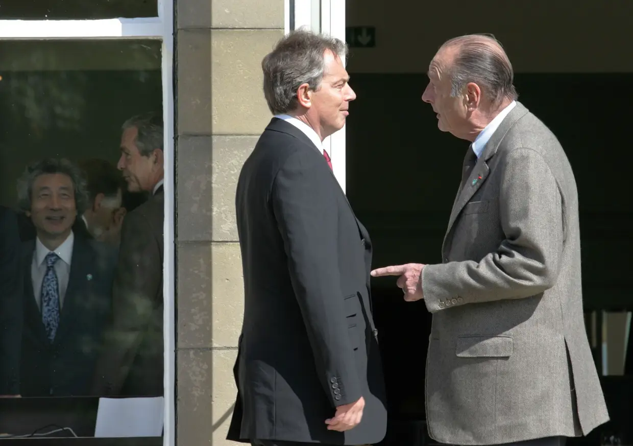 Jacques Chirac com o primeiro-ministro britânico Tony Blair