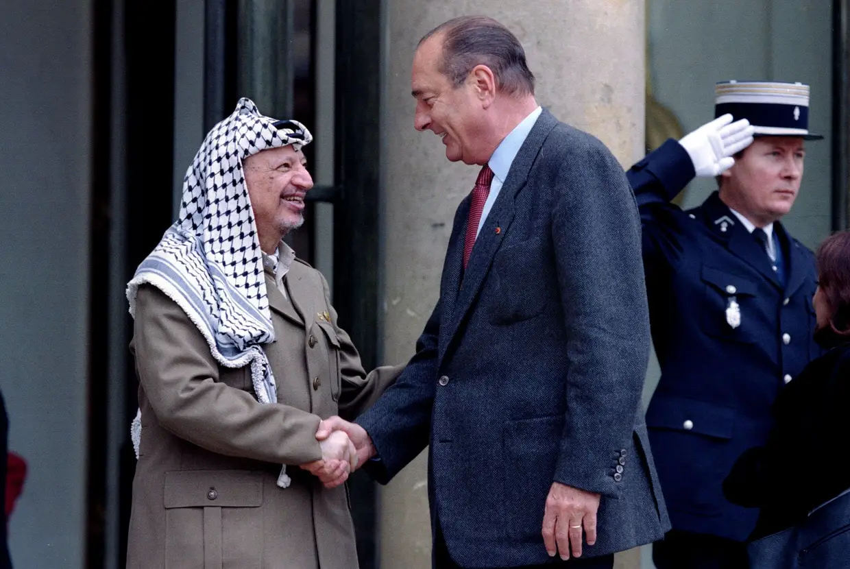 Jacques Chirac com o Presidente da Autoridade Palestiniana Yasser Arafat