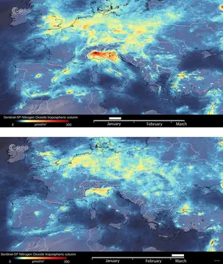 A primeira imagem é de janeiro de 2020, a segunda de março de 2020