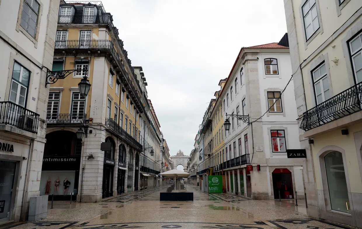 A rua Augusta, em Lisboa, vazia durante o estado de emergência.