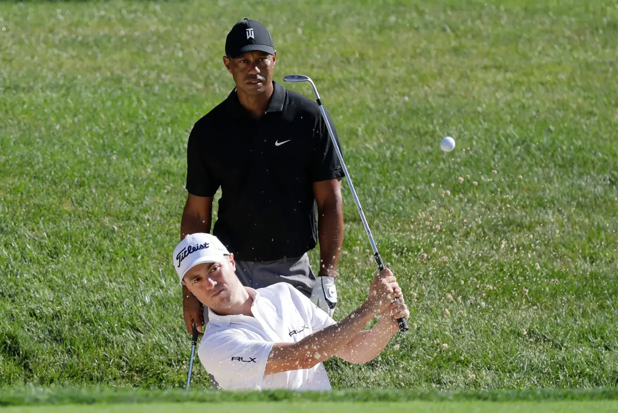 Justin Thomas durante uma ronda de treinos para o torneio de golfe Memorial em Dublin, EUA.