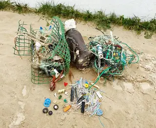 Lixo recolhido e fevereiro pelo casal, numa praia de Peniche.