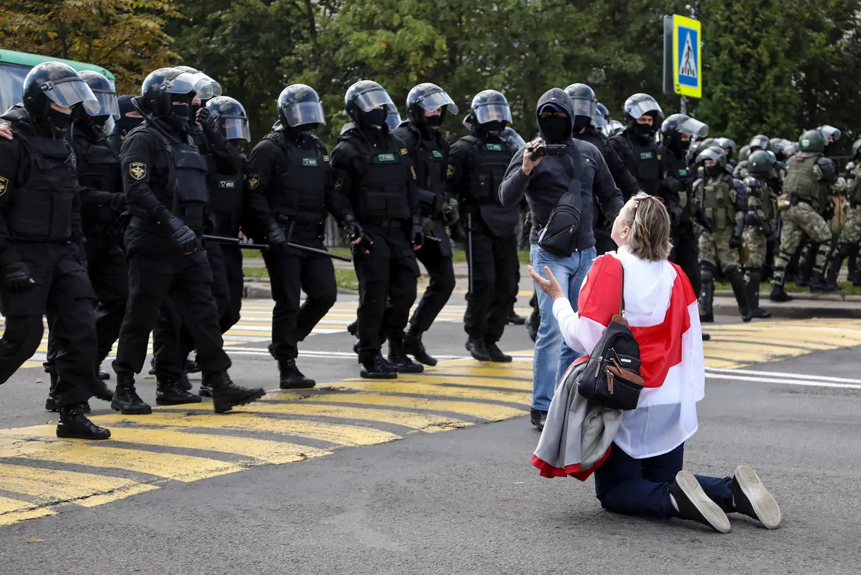 Um protesto contra o presidente da Bielorrússia, em Minsk.