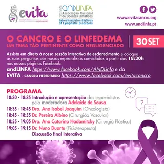 Programa do Webinar organizado pela EVITA e pela associação andLINFA