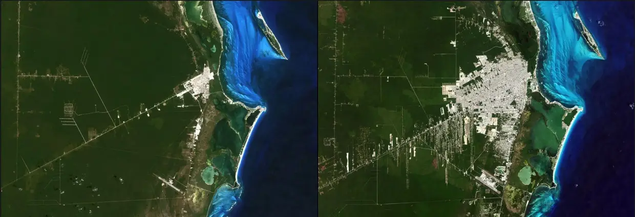 O crescimento de Cancún, México. 28 de março de 1985 - 11 de abril de 2019