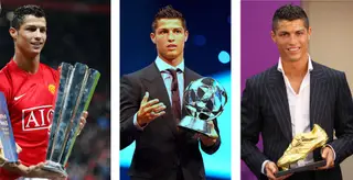Prémios conquistados por Cristiano Ronaldo em 2008/2009 - FIFPro World Player of the Year award, UEFA Club Footballer of the Year award e European Golden Boot.