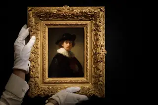 Auto-retrato de Rembrandt num leilão da Sotheby's em Londres.