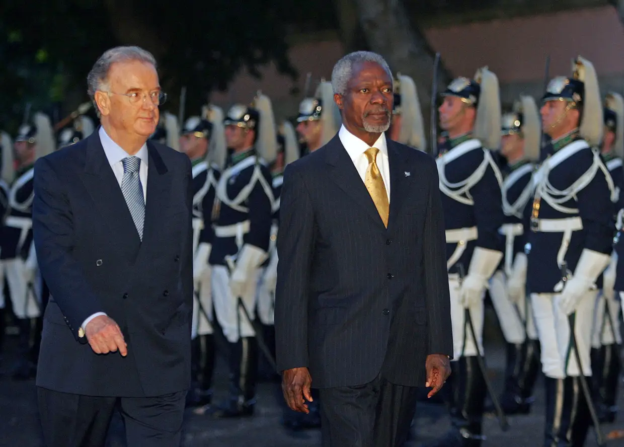 11 outubro 2005 - O Presidente da República, Jorge Sampaio, e o Secretário-Geral das Nações Unidas, Kofi Annan, no Palácio de Belém, em Lisboa.