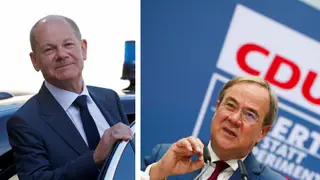 Social-democrata, Olaf Scholz (E) e Conservador, Armin Laschet (D).