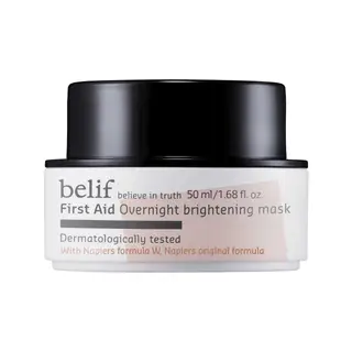 Belif: Máscara com trufa preta, âmbar, pérola e ouro First Aid Overnight Brightening Mask (€30,95)