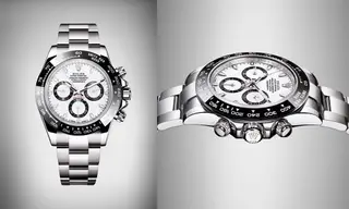 O Rolex Cosmograph Daytona Oyster em aço (€11.600), com mostrador de 40 milímetros, é o relógio usado por Stefanos Tsistsipas