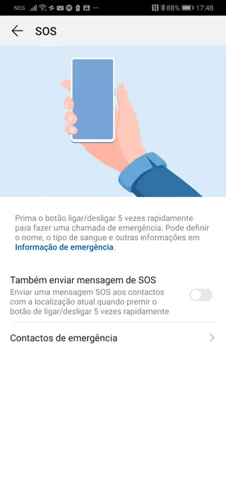 As opções nos telefones Android