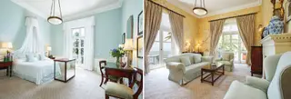 A suite presidencial (há duas, a Winston Churchill e a George Benard Shaw) tem 80 metros quadrados, papel de parede pintado à mão, casa de banho em mármore e azulejos portugueses
