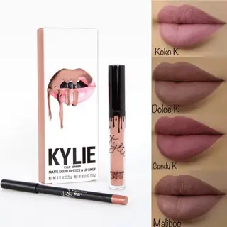 O conjunto de gloss e lápis de lábios (39 dólares/€35) é a base do sucesso da Kylie Cosmetics, lançado no Instagram e vendido no site da marca