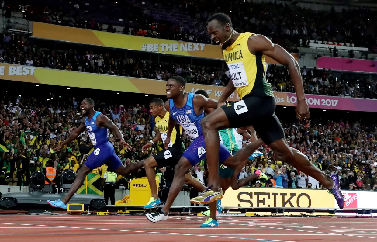 O jamaicano Usain Bolt foi batido pelo americano Justin Gatlin na final dos 100 metros