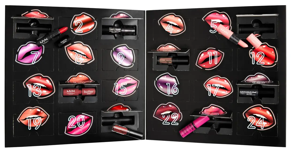 São 24, as janelinhas que escondem 24 miniaturas dos melhores batons da marca de maquilhagem Nyx. €55