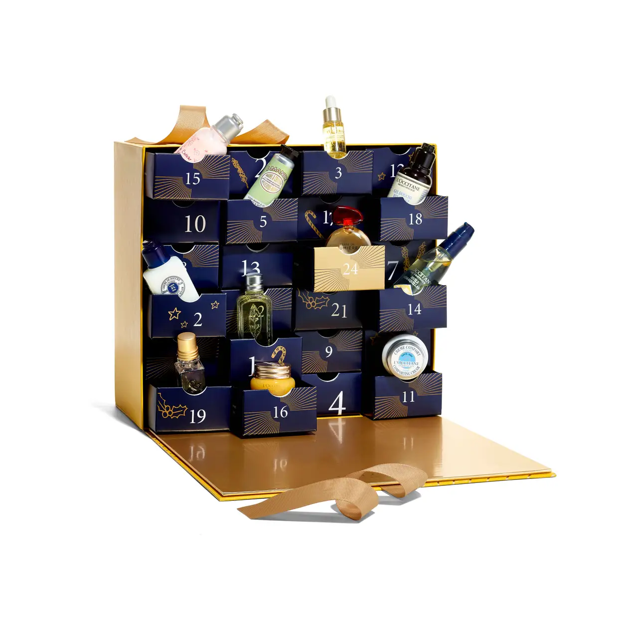 Cada gaveta do calendário Premium da L'Occitane revela, a cada dia de dezembro e até à vespera de Natal, um momento de prazer: um creme de mãos, um perfume, um bálsamo para os lábios, um óleo de duche. À medida que abre as gavetas, gire-as e descubra os desenhos que escondem. €99