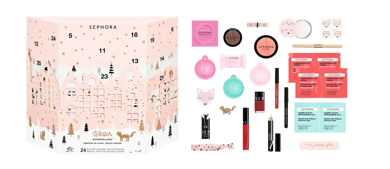 Máscara de noite, cápsulas para o banho, eyeliner, toalhitas desmaquilhantes, sombras, batons e lima para as unhas. A lista podia continuar porque são 24 as janelinhas para abrir no calendario do Advento da Sephora. €39,95