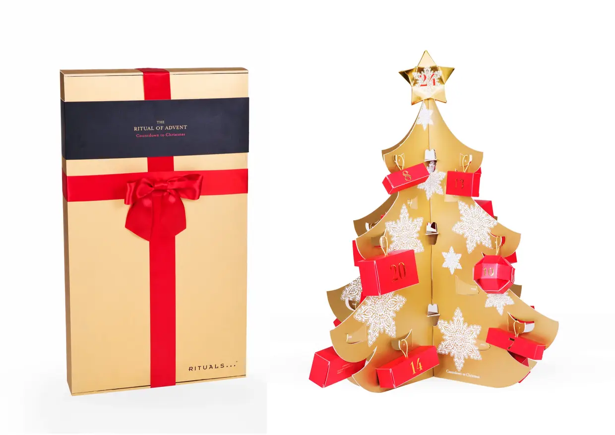 O calendário Deluxe da Rituals tem a forma de uma árvore de Natal a três dimensões e inclui 24 caixas que se penduram nos ramos, €79,50