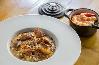 Risoto de cogumelos, camarão e cacau 80%, um dos novos pratos da ementa do restaurante Bastardo, em Lisboa