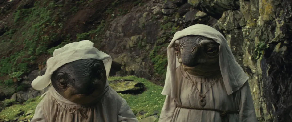 Os Cuidadores, seres reminiscentes das ordens religiosas medievais, cuidam de Ahch-To, a ilha onde está refugiado Luke Skywalker. Um espantoso cenário natural, que é, na realidade Skellig Michael, ilha irlandesa protegida pela Unesco