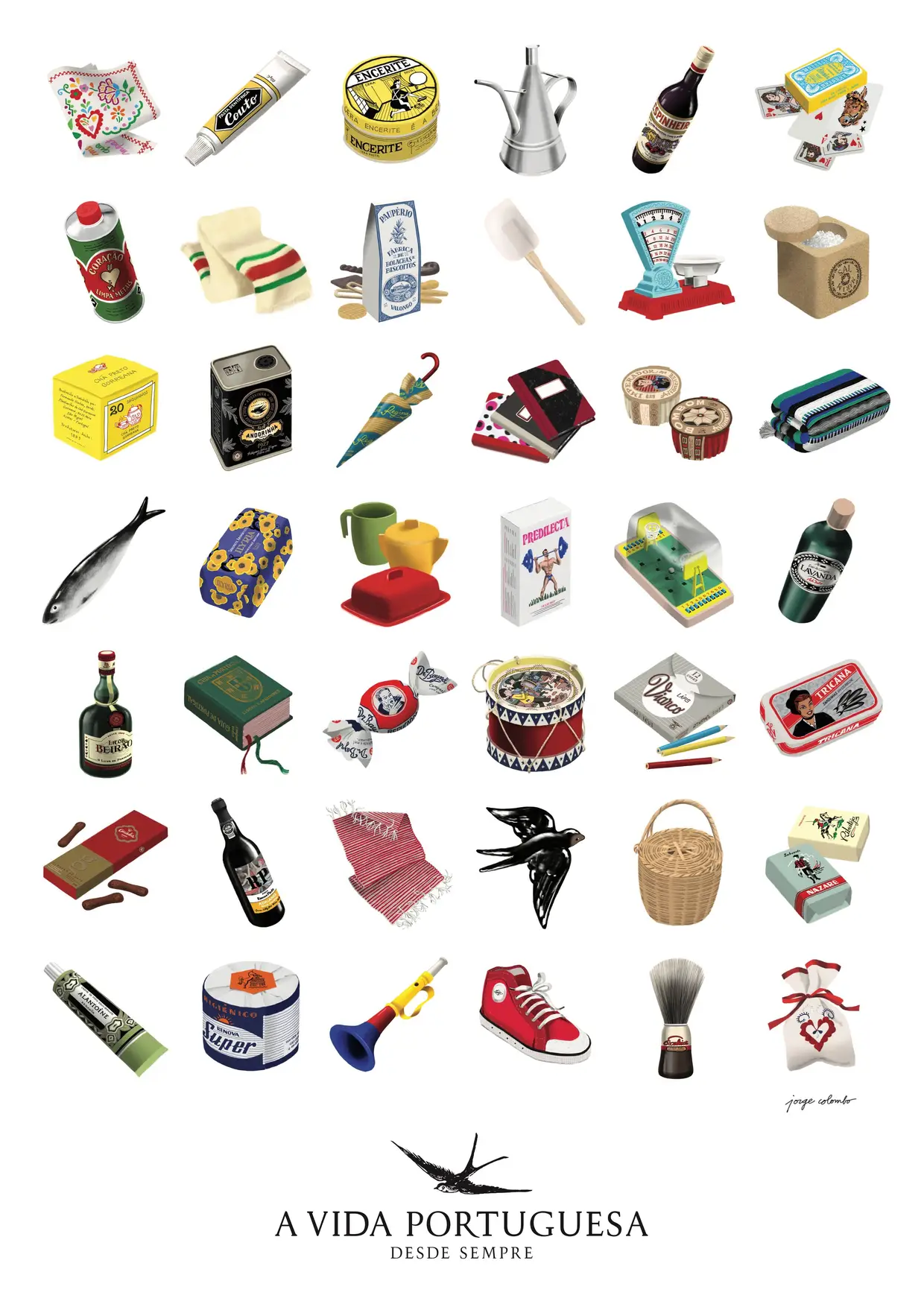 Cartaz Produtos Portugueses, desenhados por Jorge Colombo, A Vida Portuguesa, €10 (A2), €15 (A1)