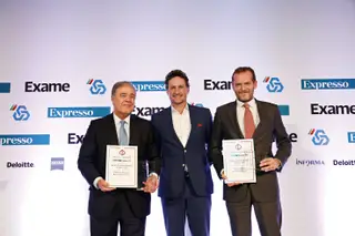 Carlos Rodrigues, presidente do BIG, João Vieira Pereira, diretor da “Exame”, e Ricardo Pinho, do BIG