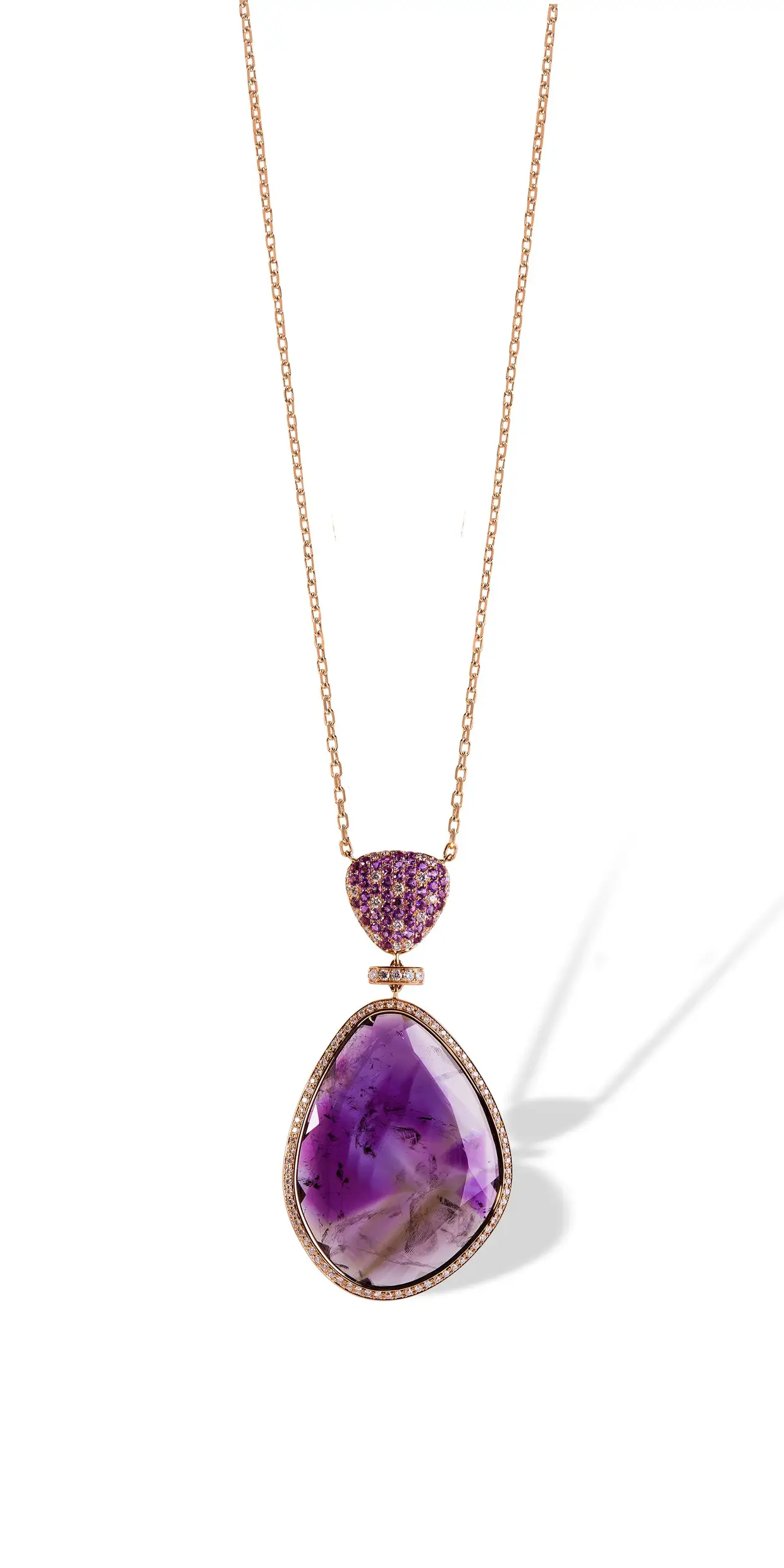 Colar em ouro rosa com ametistas e diamantes coleção Exotica, Monseo, preço sob consulta