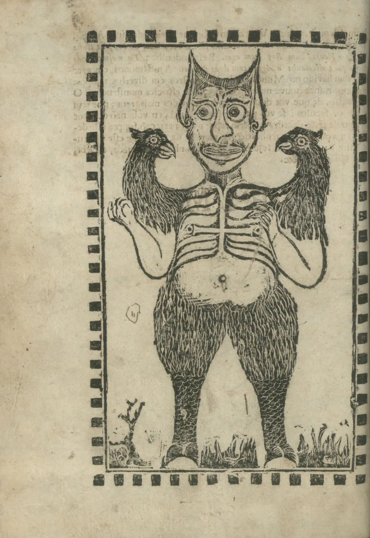 O folheto Emblema Vivente relata um prodígio que anuncia a queda do Império Otomano: a meia lua simboliza o Império Turco, a cruz no peito do monstro representa o triunfo iminente da fé cristã, as águias significam os impérios