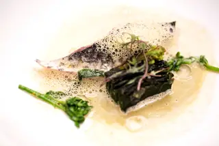 A taínha, couve e coral foi um dos pratos servidos neste menu especial preparado pelos chefes Pascal Meynard e Pedro Pena Bastos