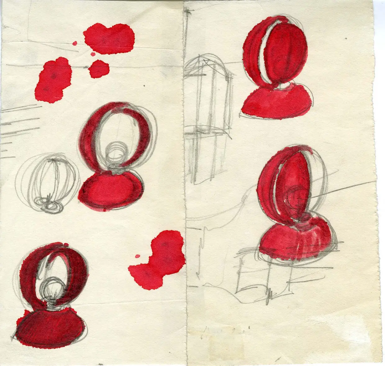 A génese de Eclisse, em desenhos que mostram o movimento do pequeno candeeiro