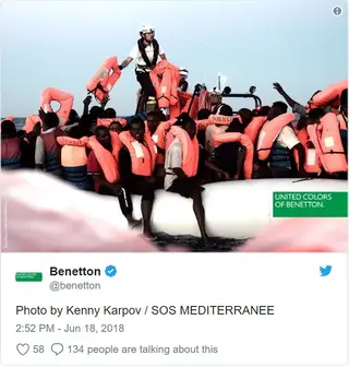 Tweet entretanto retirado pela Benetton