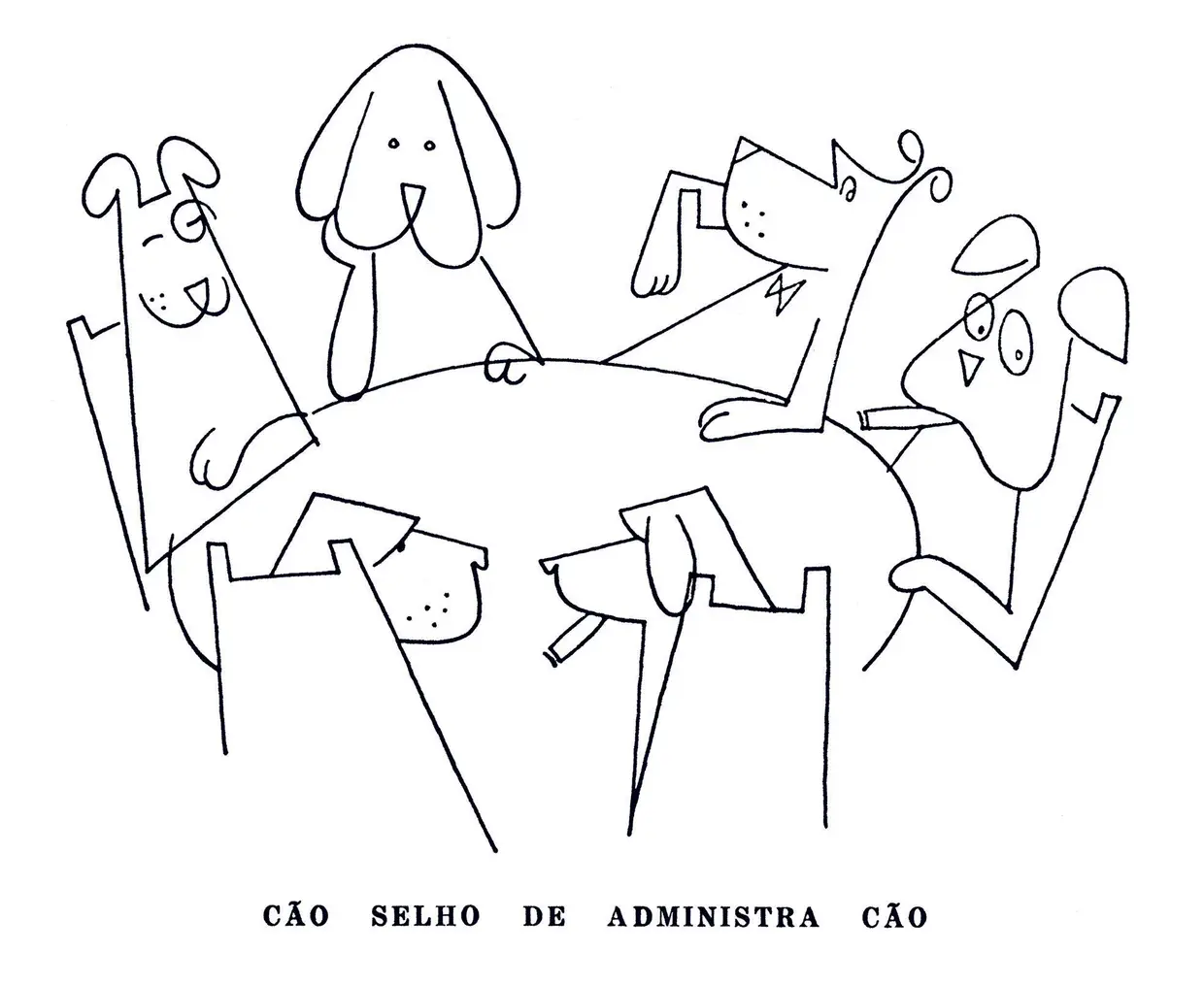 Ilustração do livro "Cão Pêndio", um compêndio de trocadilhos à volta da palavra “cão”, editada pela Portugália, em 1959, e reeditado, em 2015, pela Bruaá