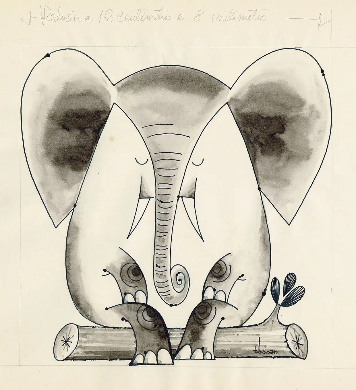 Ilustração para o livro infantil "O Elefante e a Pulga", de Leonel Neves, editado pela Livros Horizonte, 1977