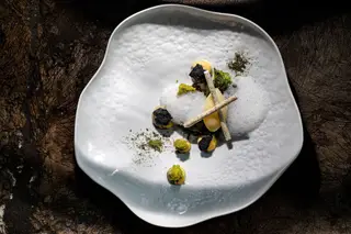 Mar e Citrinos, sorvete de yuzu, algas cristalizadas, curd de citrinos