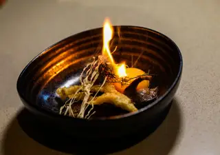 É com cogumelos florestais em texturas, beterraba, gema a baixa temperatura, trufa e fumo de funcho que se compõe "A Horta"